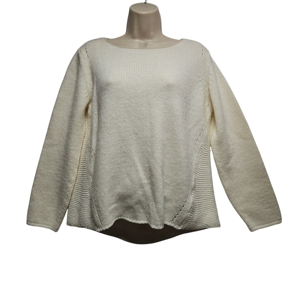 Bianca B. Knit Sweater Italian Design Open Knit‎ Back wool blend Cream XL Preppy